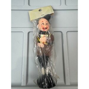 VTG Made in Japan Christmas Figurine Man with Gift OS Brown Felt MCM Kitsch 7in